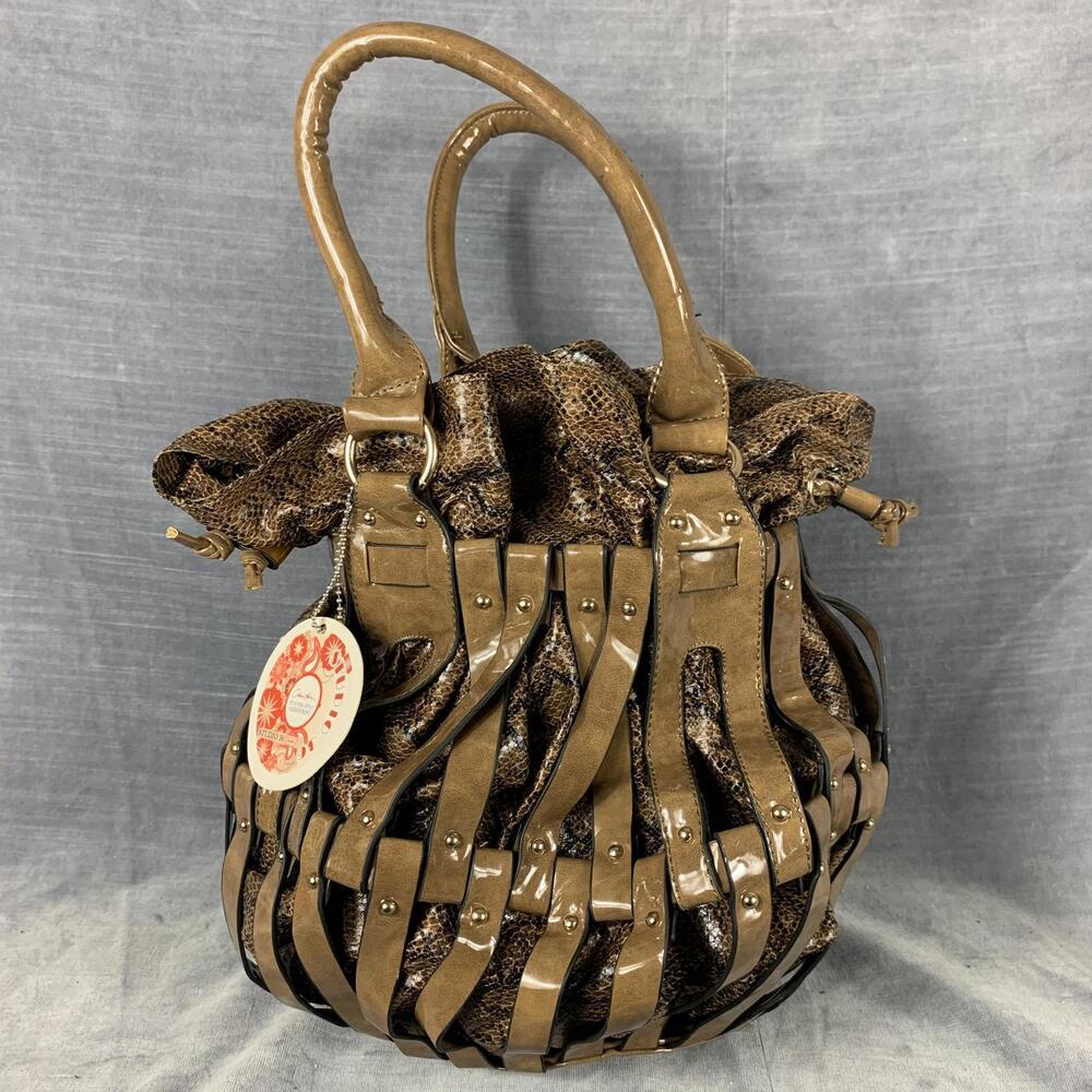 NWT Studio 36 Brown Faux Snakeskin Basket Bag Chic and Stylish